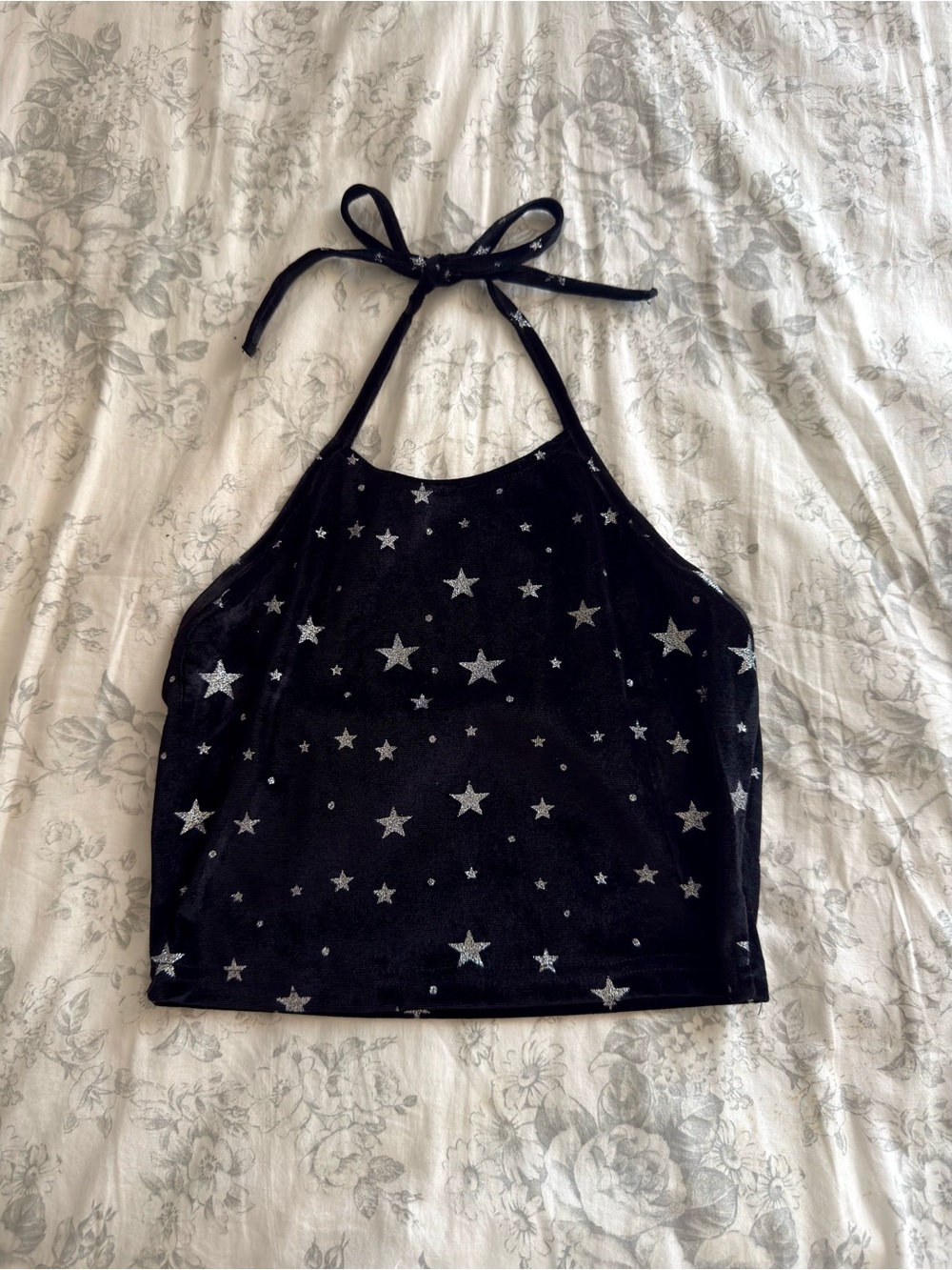 Halter Crop Top with Silver Star Print
